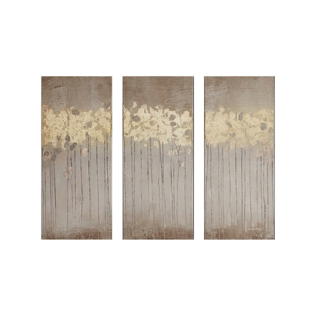 Frederic Gold Foil Taupe Abstract 3-Piece Canvas Wall Art