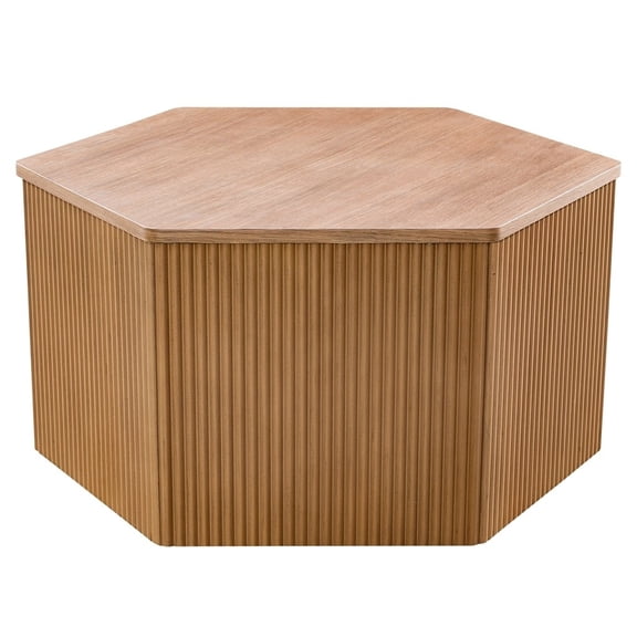 Gracie Mills Gael Fluted Hexagon Wood Veneer Coffee Table - GRACE-15532