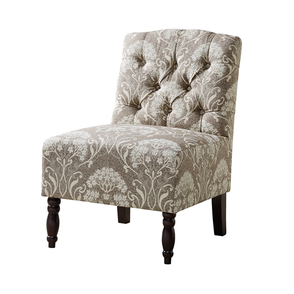 Elegant Taupe Tufted Armless Accent Chair with Dark Wood Legs