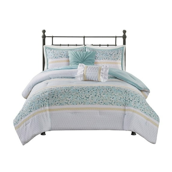 Gracie Mills Glenn Coastal Breeze 5-Piece Seersucker Comforter Ensemble with Coordinating Throw Pillows - GRACE-15439