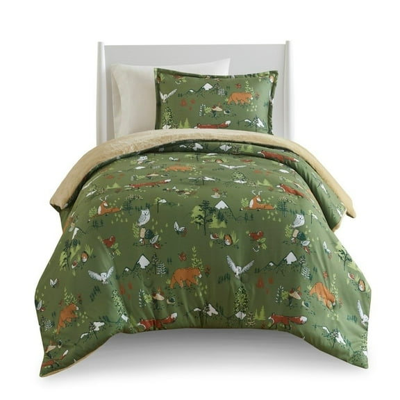 Gracie Mills Harvey Kids Forest Animals Plush Reversible Comforter Set - GRACE-15511