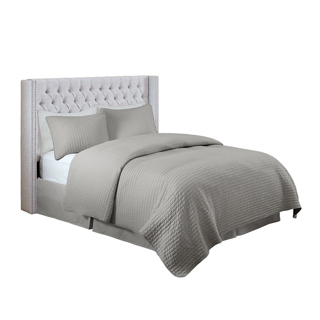 Gray King Upholstered Tufted Wingback Headboard with Nailhead Trim