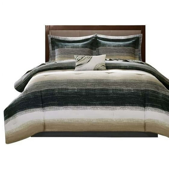 Gracie Mills Ianne Modern 9-Piece Watercolor Stripe Comforter Set with Cotton Bed Sheets - GRACE-5686