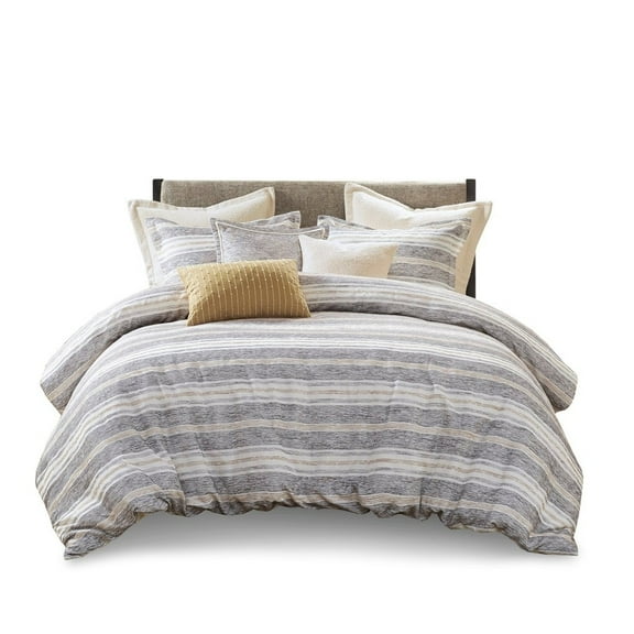 Gracie Mills Innis Chenille Jacquard Striped Comforter Set with Euro Shams and Decorative Pillows - GRACE-15522