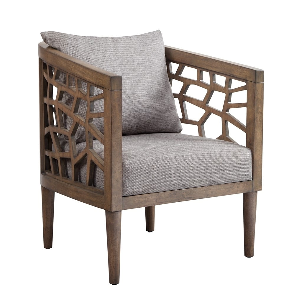 Crackle 27" Light Grey Solid Wood Barrel Accent Chair