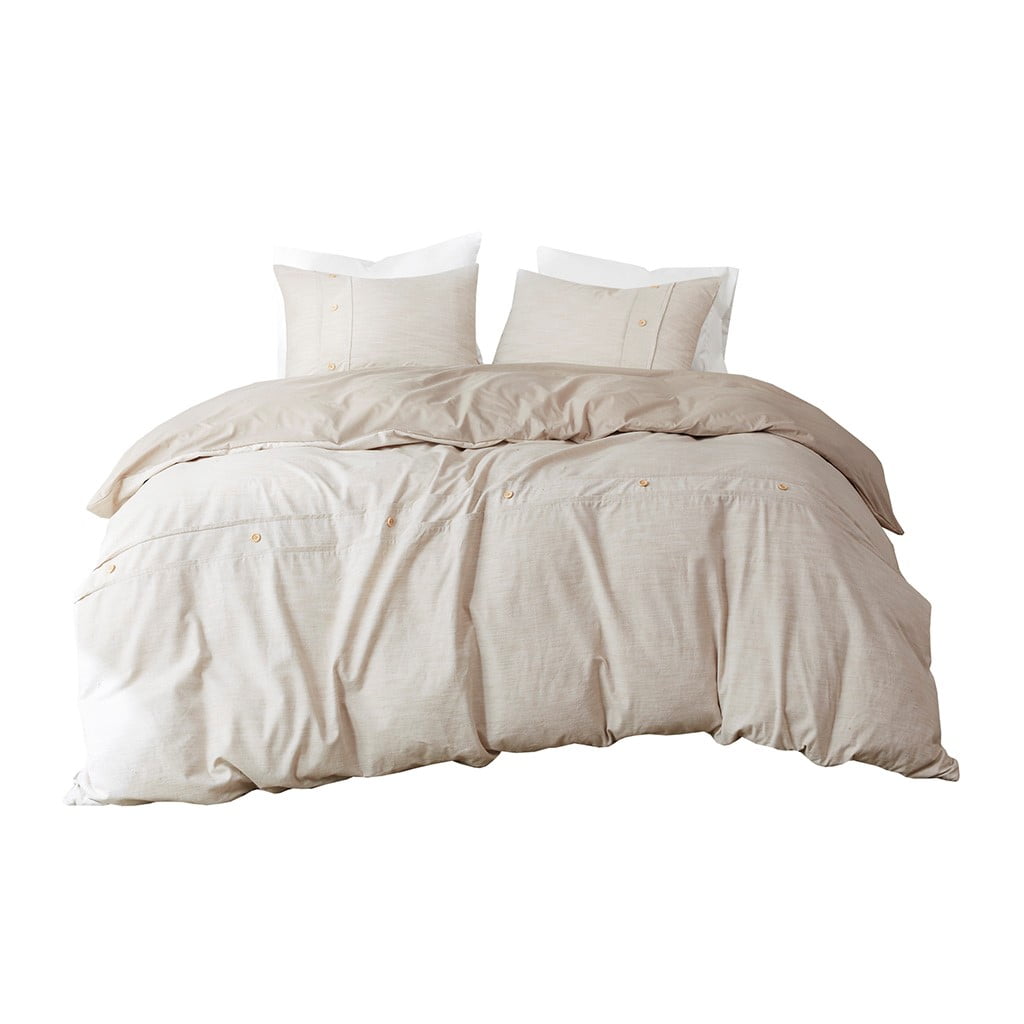 Natural Organic Cotton Full/Queen Duvet Cover Set with Button Details