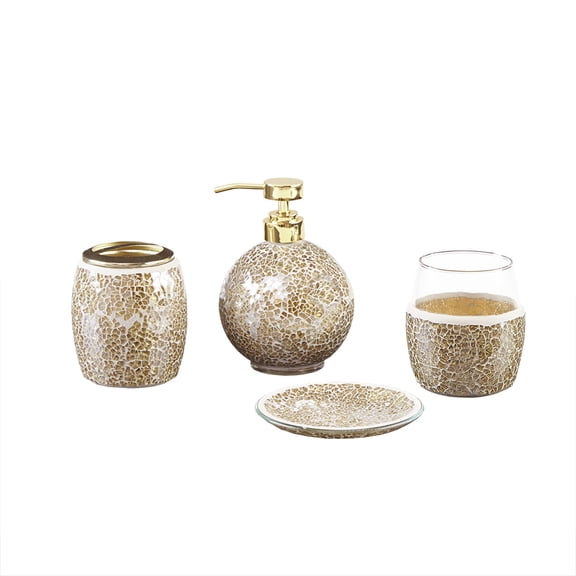 Gracie Mills Keonna 4-Piece Crackle Glass Mosaic Bathroom Accessory Set - GRACE-9144