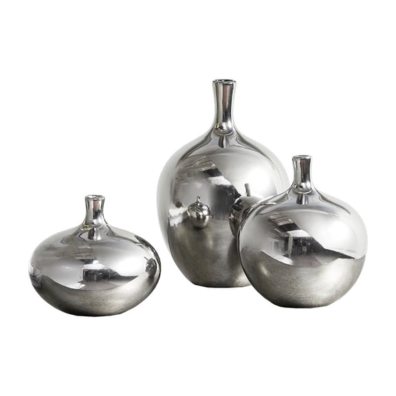 Gracie Mills Kerr 3-Piece Metallic Mirrored Ceramic Vase Set GRACE-7334