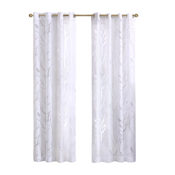 Gracie Mills Kieran Whimsical Bird on Branches Sheer Window Curtain - GRACE-6565