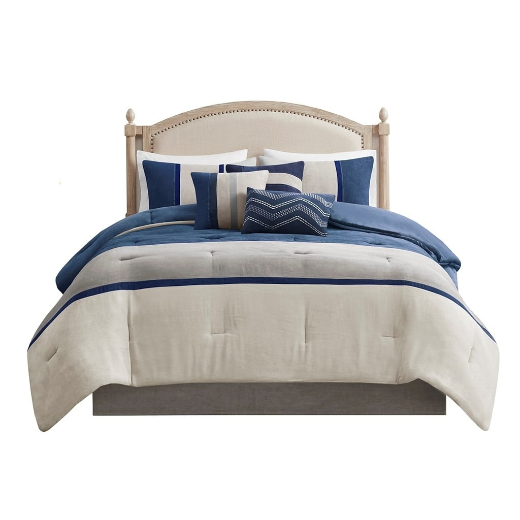 Kimberly Blue and Beige Reversible Queen Microsuede Comforter Set