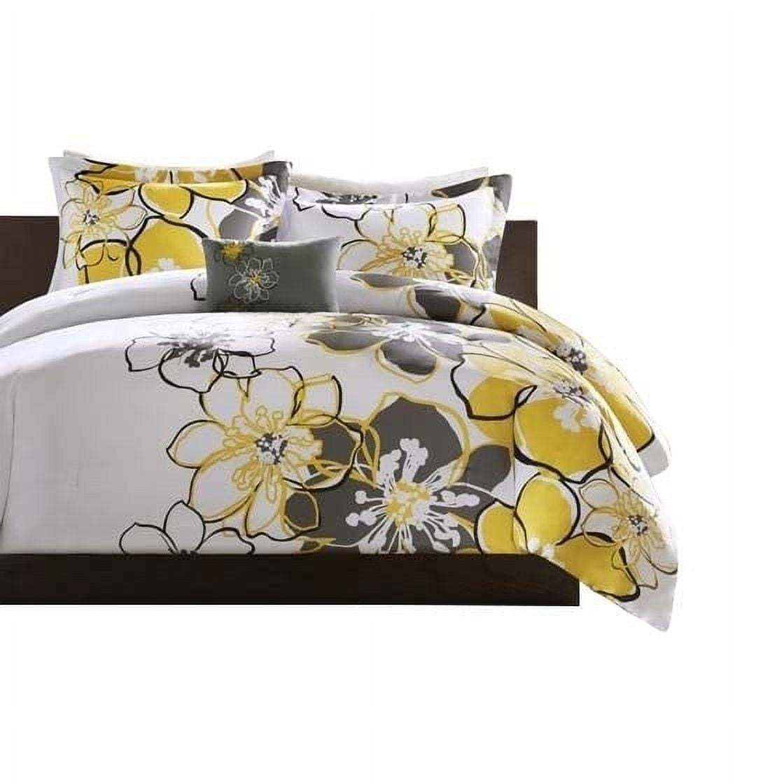 Full Yellow Microfiber Reversible Floral Comforter Set