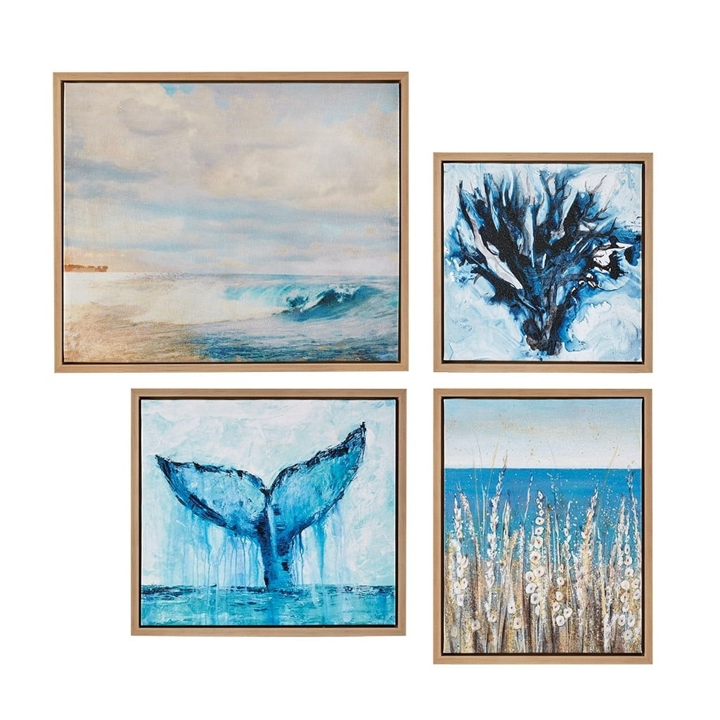 Blue and Natural Coastal Framed Canvas Wall Art Set