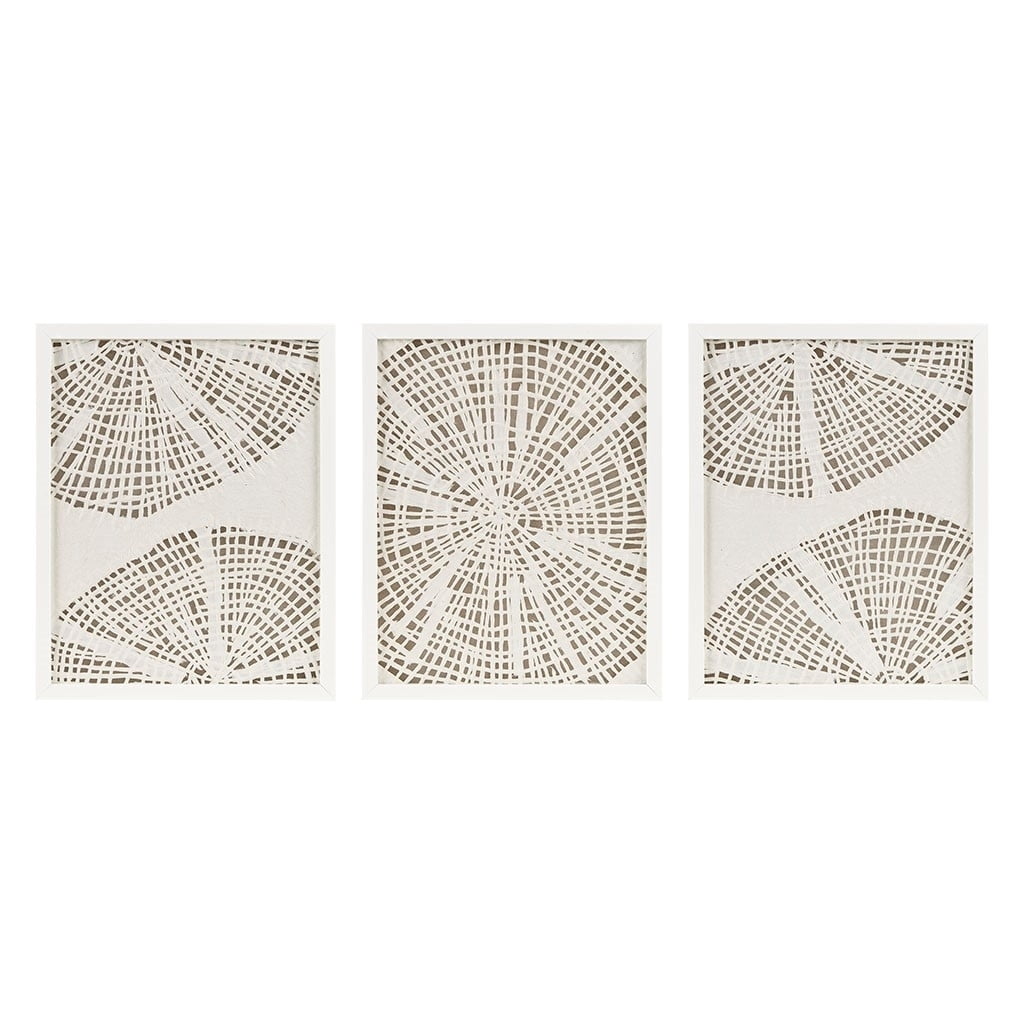 Off-White Handmade Rice Paper Abstract 3-Piece Shadowbox Set