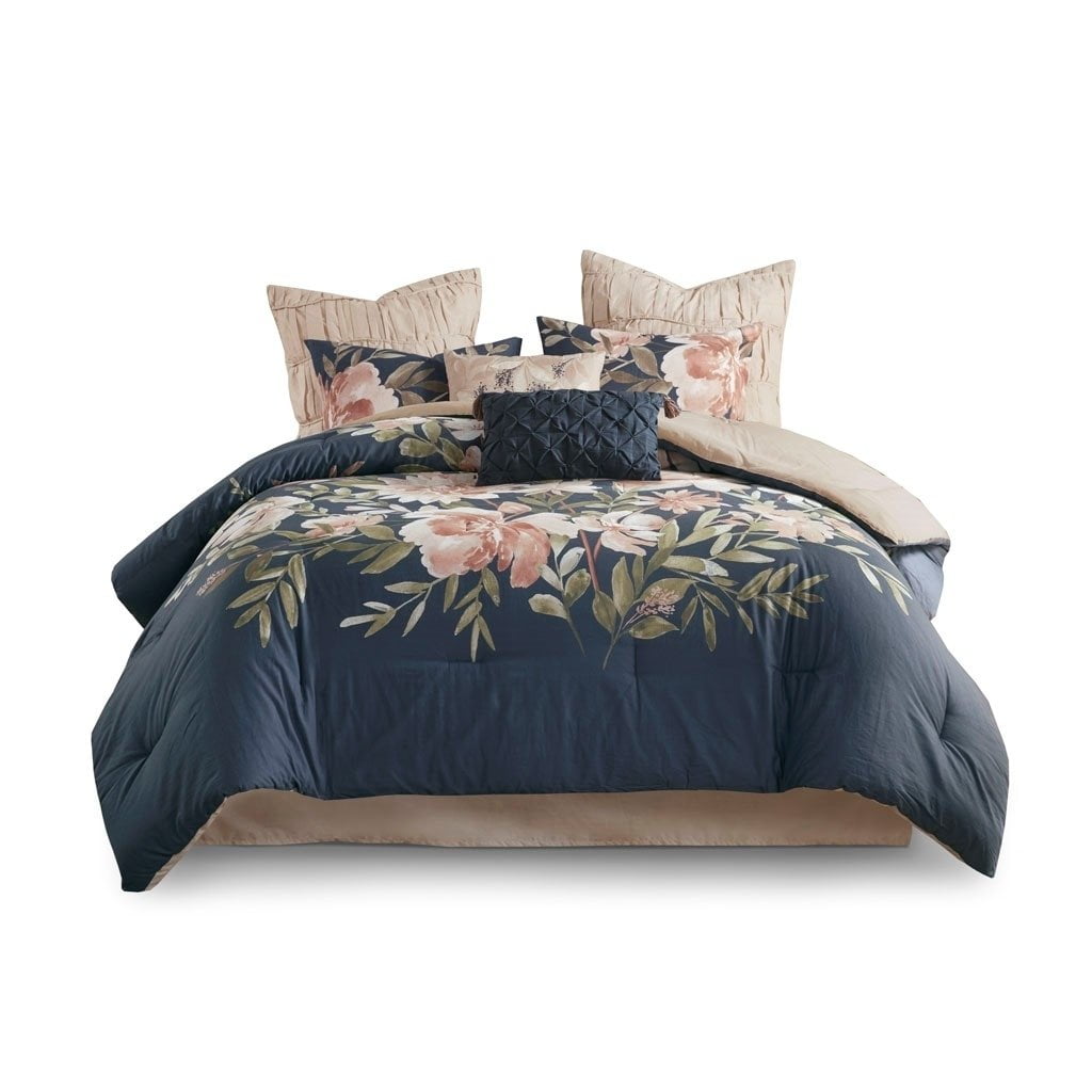 Camillia Queen Blush Floral Cotton 8-Piece Comforter Set
