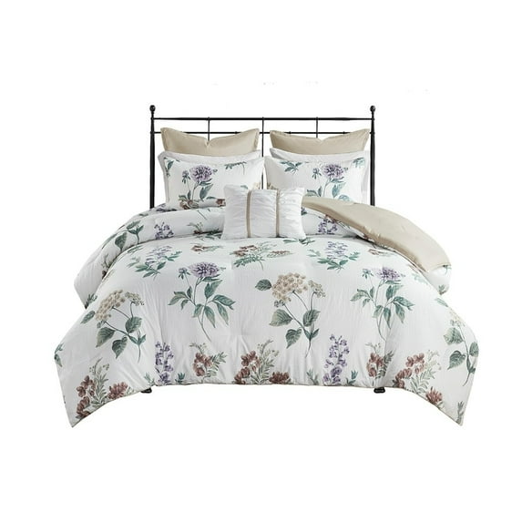 Gracie Mills Marlin 7 Piece Printed Seersucker Comforter Set with Throw Blanket - GRACE-12590