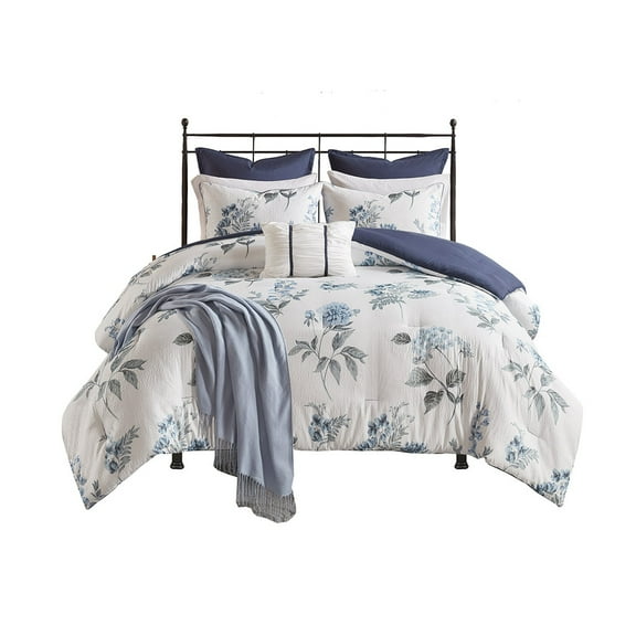 Gracie Mills Marlin 7 Piece Printed Seersucker Comforter Set with Throw Blanket - GRACE-12590