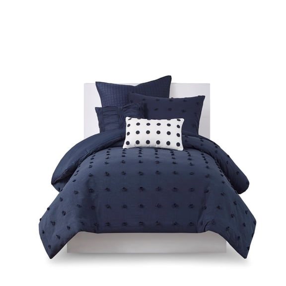 Gracie Mills Mikel Chenille Dot Cotton Jacquard Comforter Set with Euro Shams and Throw Pillows - GRACE-9444