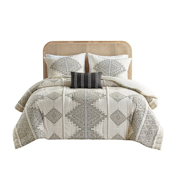 Gracie Mills Modern Geometric 4-Piece Printed Comforter Set with Throw Pillow - GRACE-15615