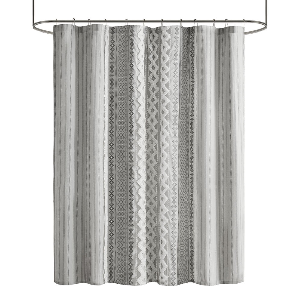 Gray Cotton Aztec Print Chenille Shower Curtain 72" x 72"