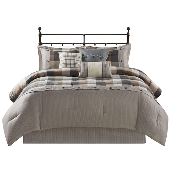 Gracie Mills Nanette 7-Piece Bufallo Plaid Printed Herringbone Comforter Set - GRACE-9319