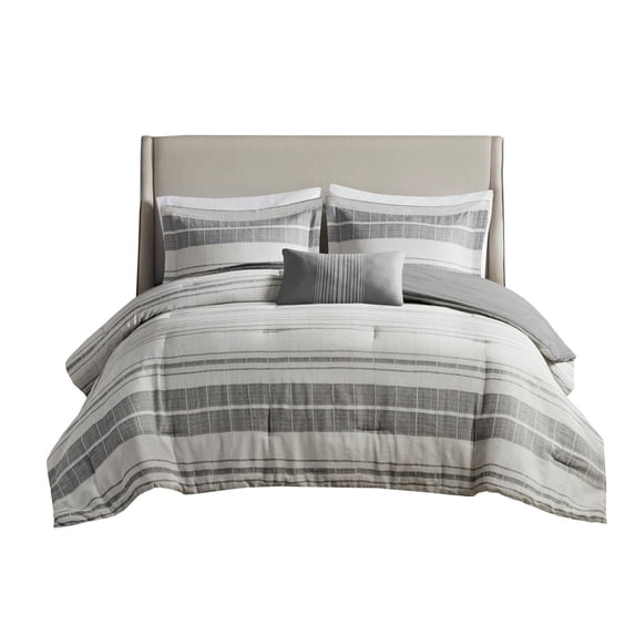 Gracie Mills Naxos 4 Piece Stripe Comforter Set with Throw Pillow - GRACE-15821
