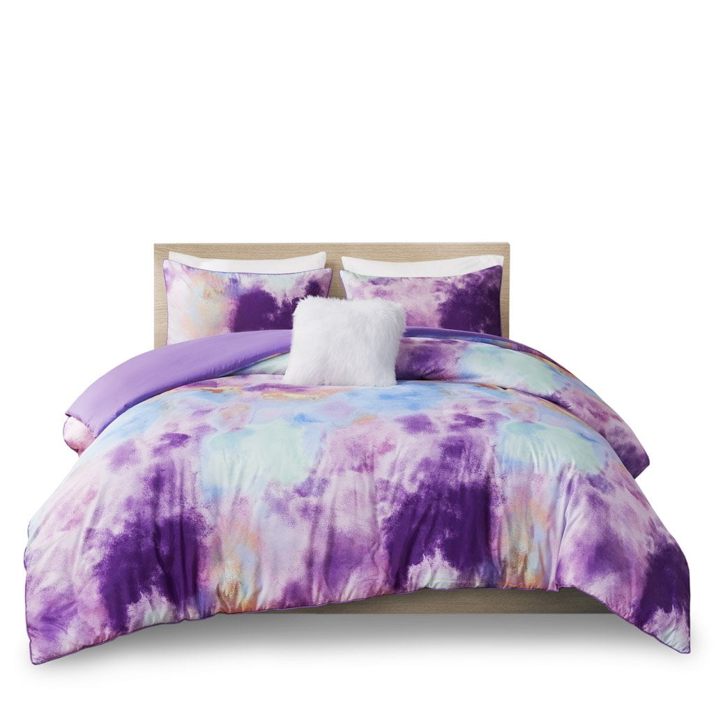 Lavender Full Microfiber Tie Dye Comforter Set with Decorative Pillow