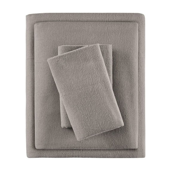 Gracie Mills Persephone 4-Piece Cotton Flannel Sheet Set Twin Gray GRACE-7549