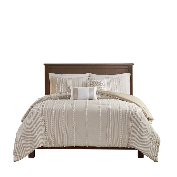 Gracie Mills Randall 3-Piece Chic Farmhouse Chenille Stripe Cotton Duvet Cover Set - GRACE-10477