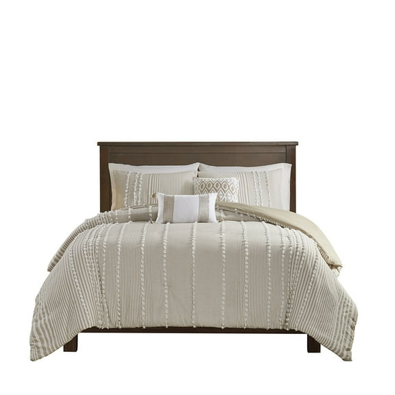 Gracie Mills Randall 3-Piece Chic Farmhouse Chenille Stripe Cotton Duvet Cover Set - GRACE-10478
