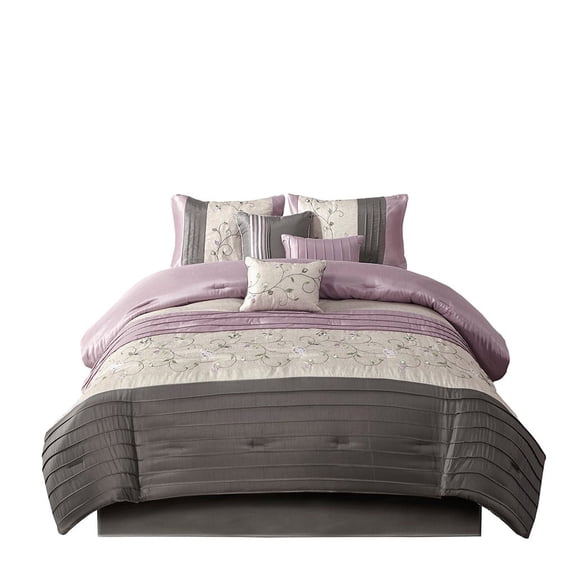 Gracie Mills Rogelio 7-Piece Comforter Set Embroidered Polyester Dupioni GRACE-3280