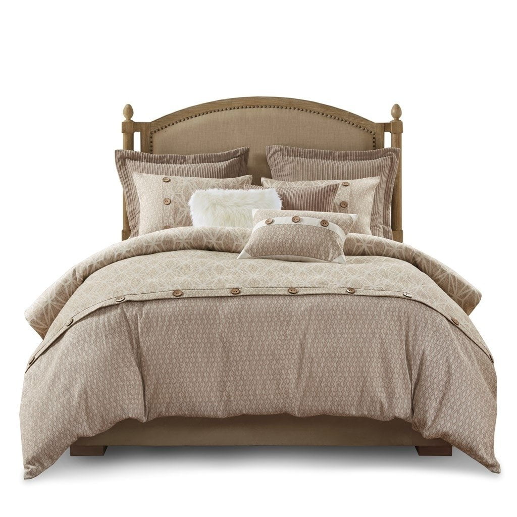Ivory Queen Cotton Jacquard Comforter Set with Button Accents