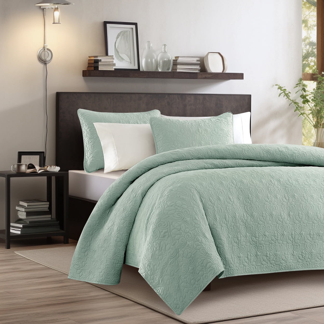 Seafoam Twin Reversible Microfiber Quilt Set