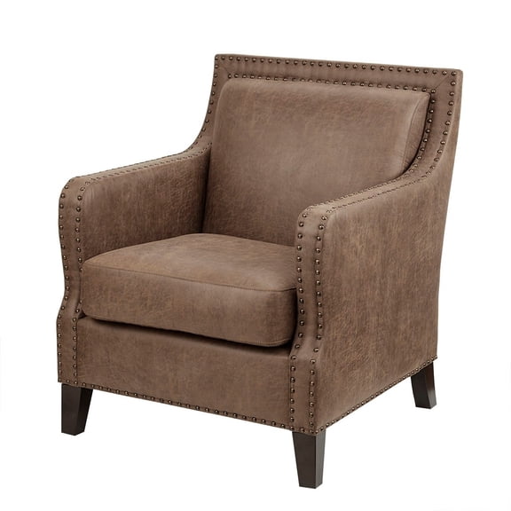 Gracie Mills Sharp Morocco Wood and Faux Leather Accent Chair - GRACE-9883