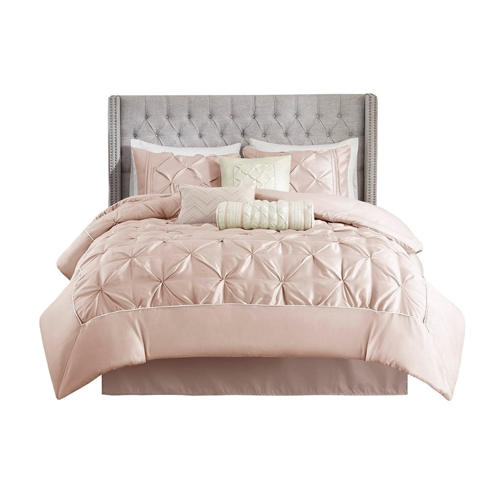 Blush King 7-Piece Tufted Comforter Set with Stripes