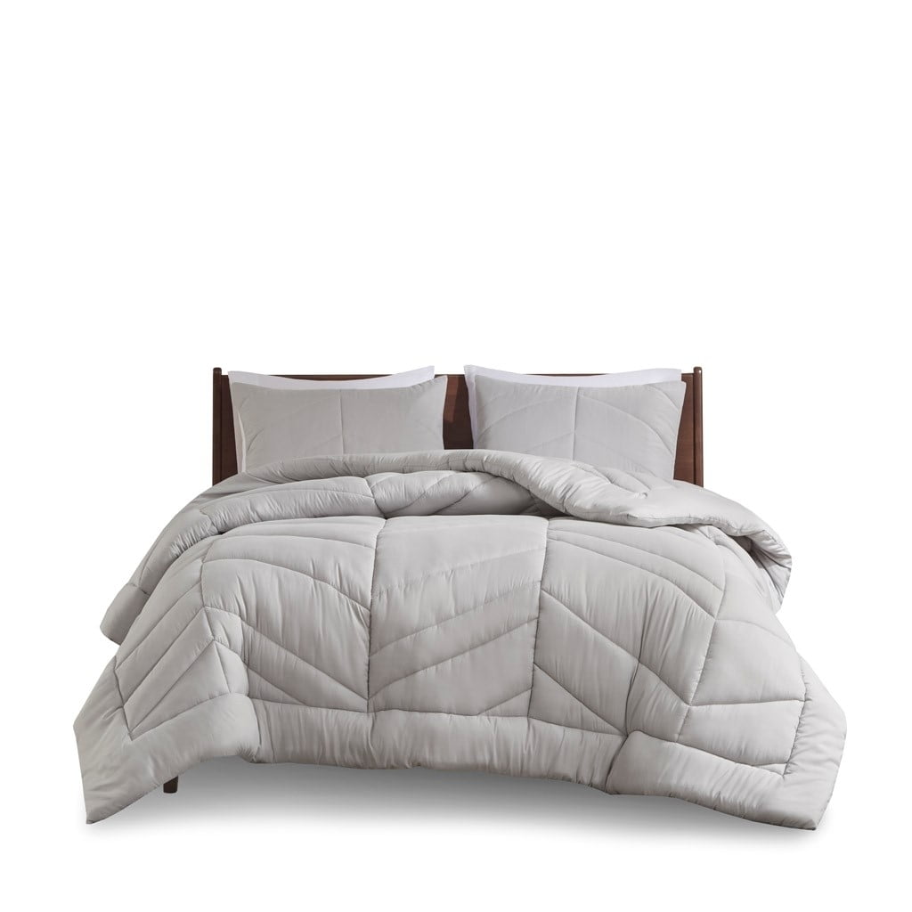 Gray Twin Microfiber Reversible Chevron Comforter Set