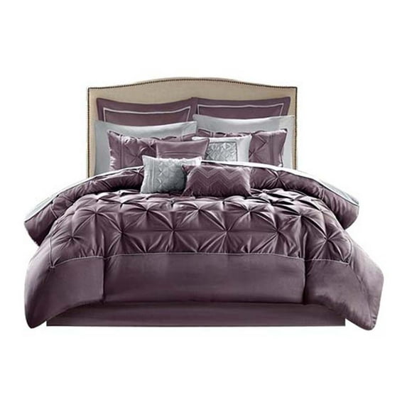 Gracie Mills Steele 24-Piece Faux silk Polyoni Tufted Room in a Bag Plum - King
