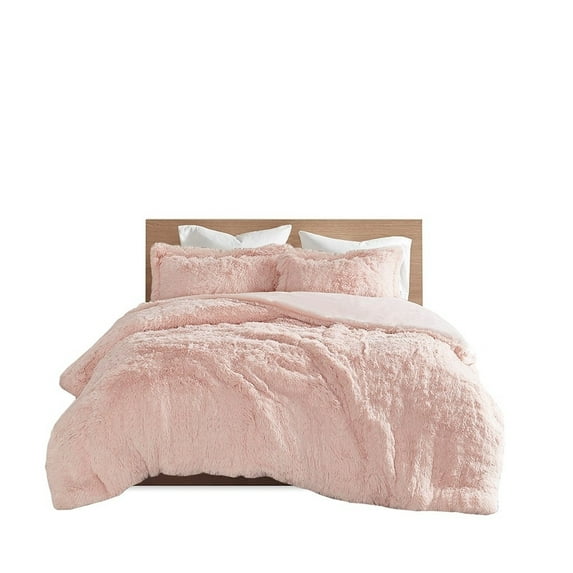 Gracie Mills Susie Solid Shaggy Long faux Duvet Cover Set - GRACE-13593