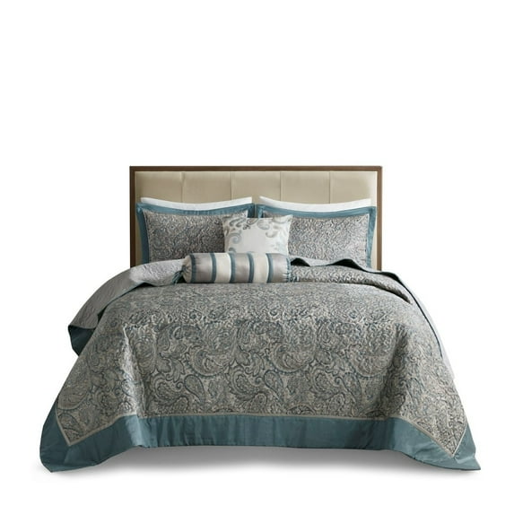 Gracie Mills Thornton 5-Piece Reversible Jacquard Bedspread Set with Throw Pillows - GRACE-8376