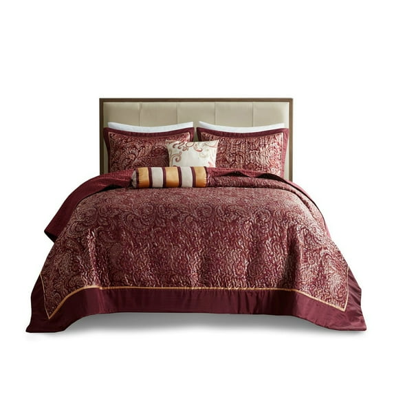 Gracie Mills Thornton 5-Piece Reversible Jacquard Bedspread Set with Throw Pillows - GRACE-8376