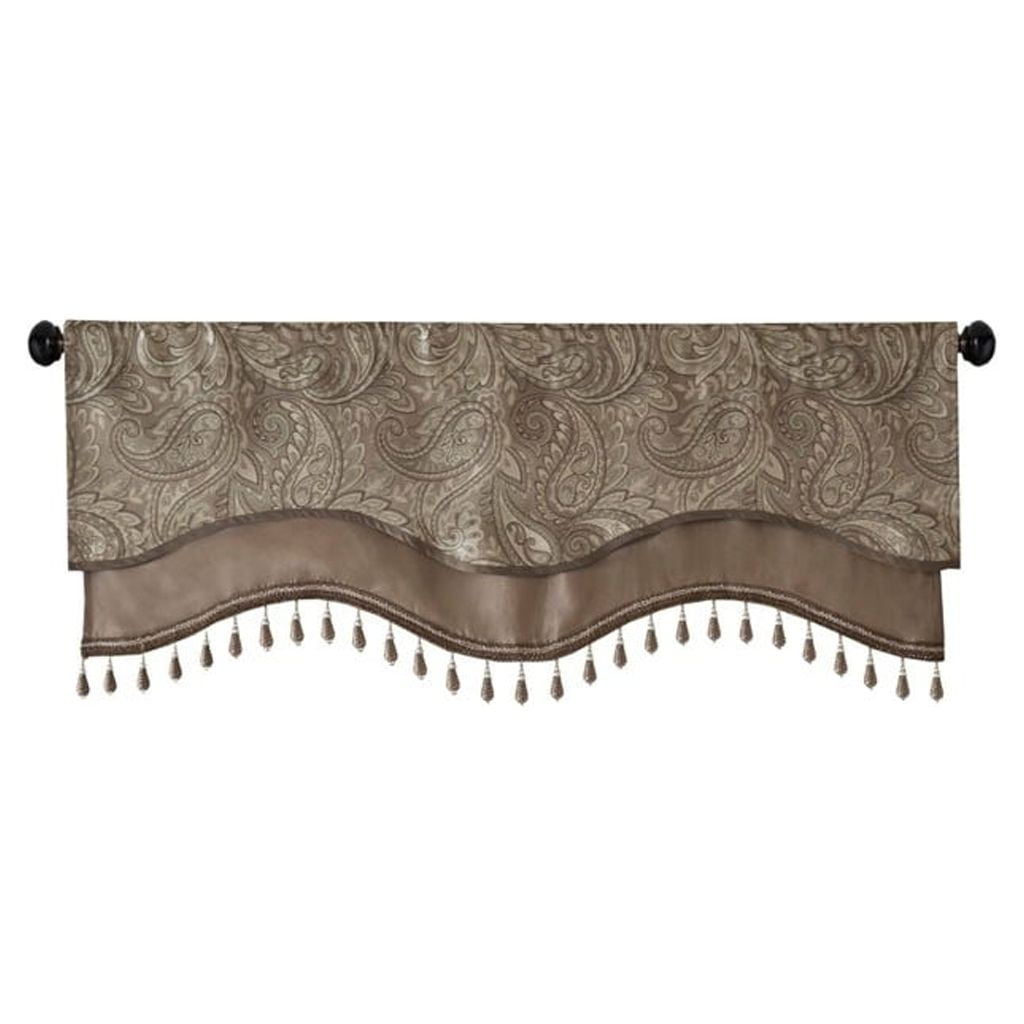 Elegant Paisley Jacquard Window Valance with Beads Trimming, 50x18" Blue/Brown