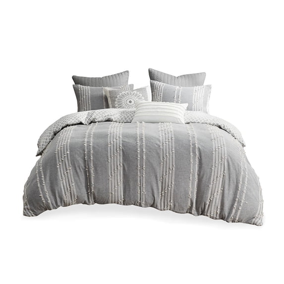Gracie Mills Trujillo 3-Piece Embroidered Stripes Cotton Jacquard Comforter Set - GRACE-13820