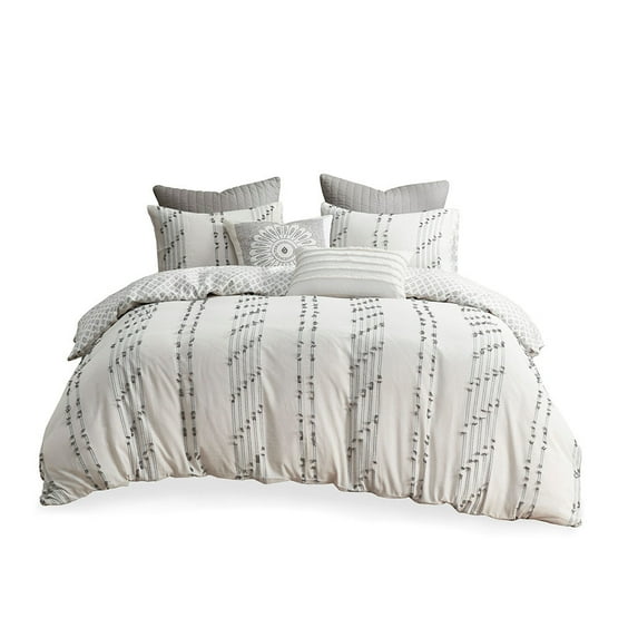 Gracie Mills Trujillo 3-Piece Embroidered Stripes Cotton Jacquard Comforter Set - GRACE-13820