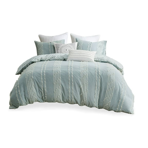 Gracie Mills Trujillo 3-Piece Embroidered Stripes Cotton Jacquard Comforter Set - GRACE-13820
