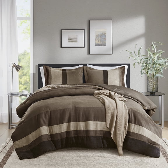 Gracie Mills Valentina Stripe Pieced Faux Suede Comforter Set Bedding Set