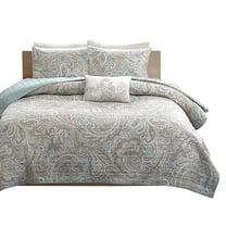 Gracie Mills Vicky 4-Piece Cotton Percale Quilt Set Paisley Blue GRACE-5989