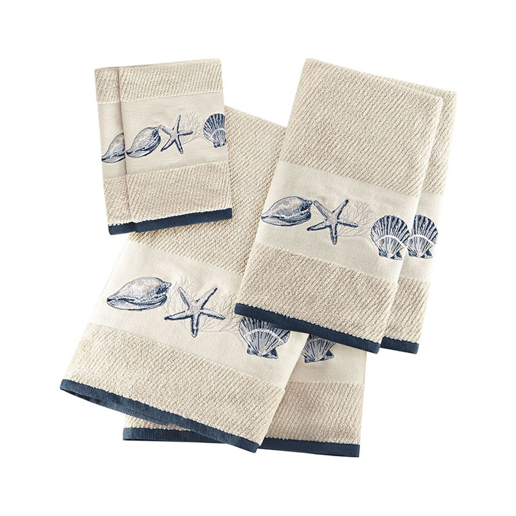 Coastal Breeze Blue and Beige Cotton Jacquard Towel Set