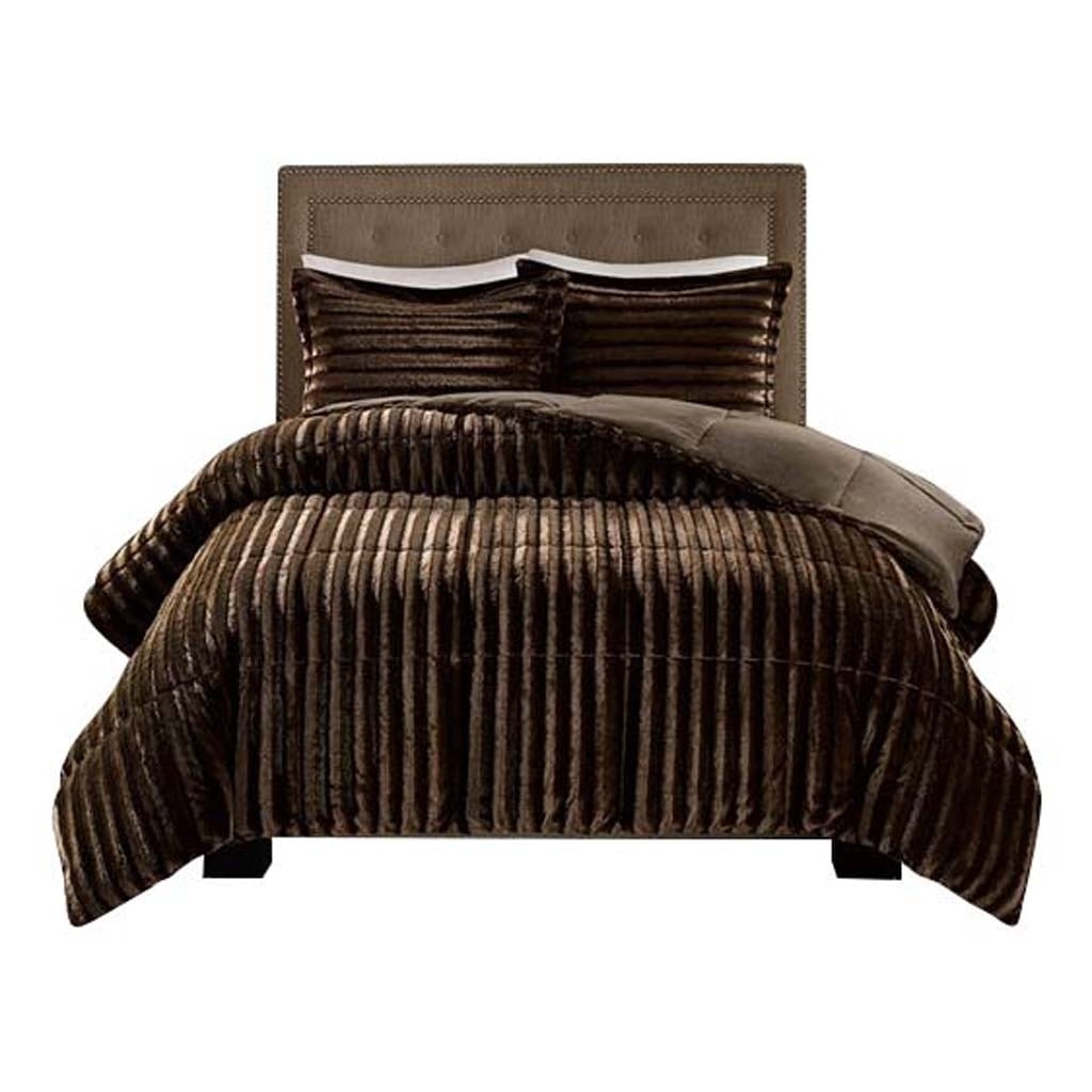 Chocolate Full Faux Fur 3-Piece Comforter Set