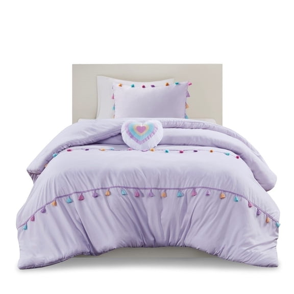 Gracie Mills Xylon Solid Tassel Comforter Set with Heart-Shaped Throw Pillow - GRACE-11782