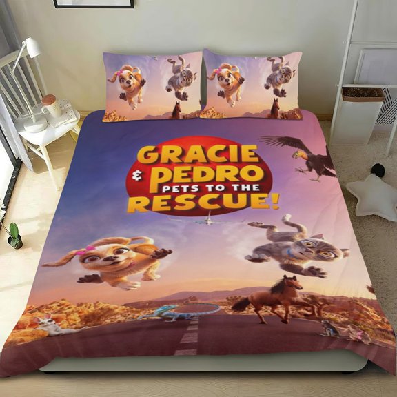 Gracie and Pedro Themed Bed Sheet Set Three Piece Set 53x79 Inches Comfortable And Skin Friendly Unique Design Creating A Star Studded Night Home Decor Gifts For Family Friends fans