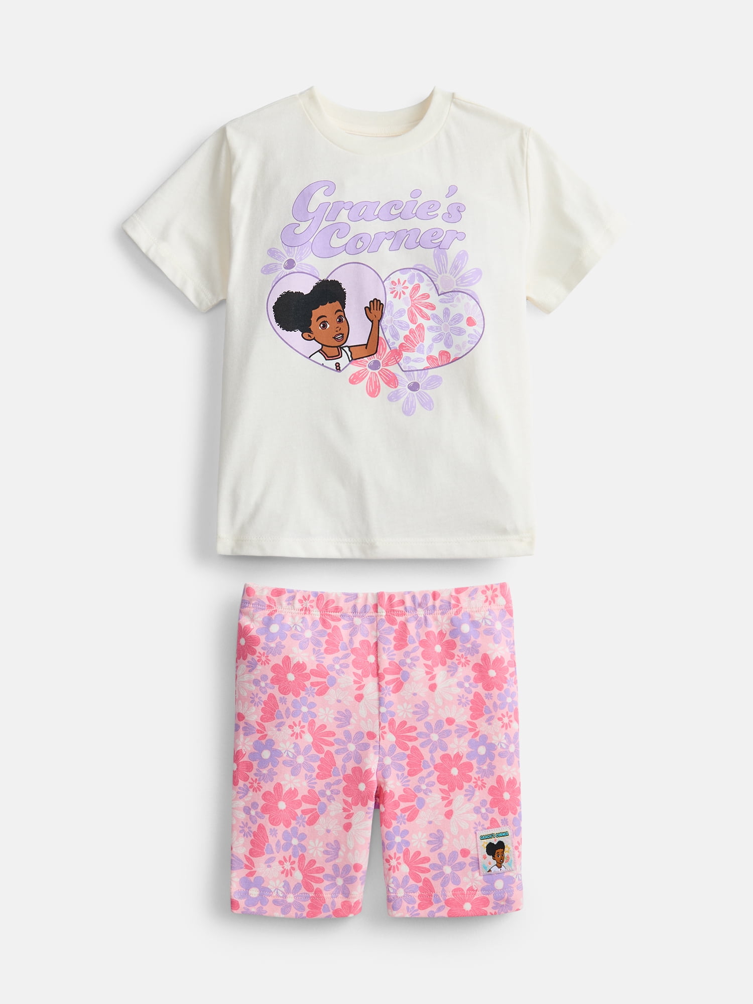 Gracie's Corner Toddler Girls Hearts Graphic Tee and Shorts Set, 2-Piece, Sizes 12M-5T